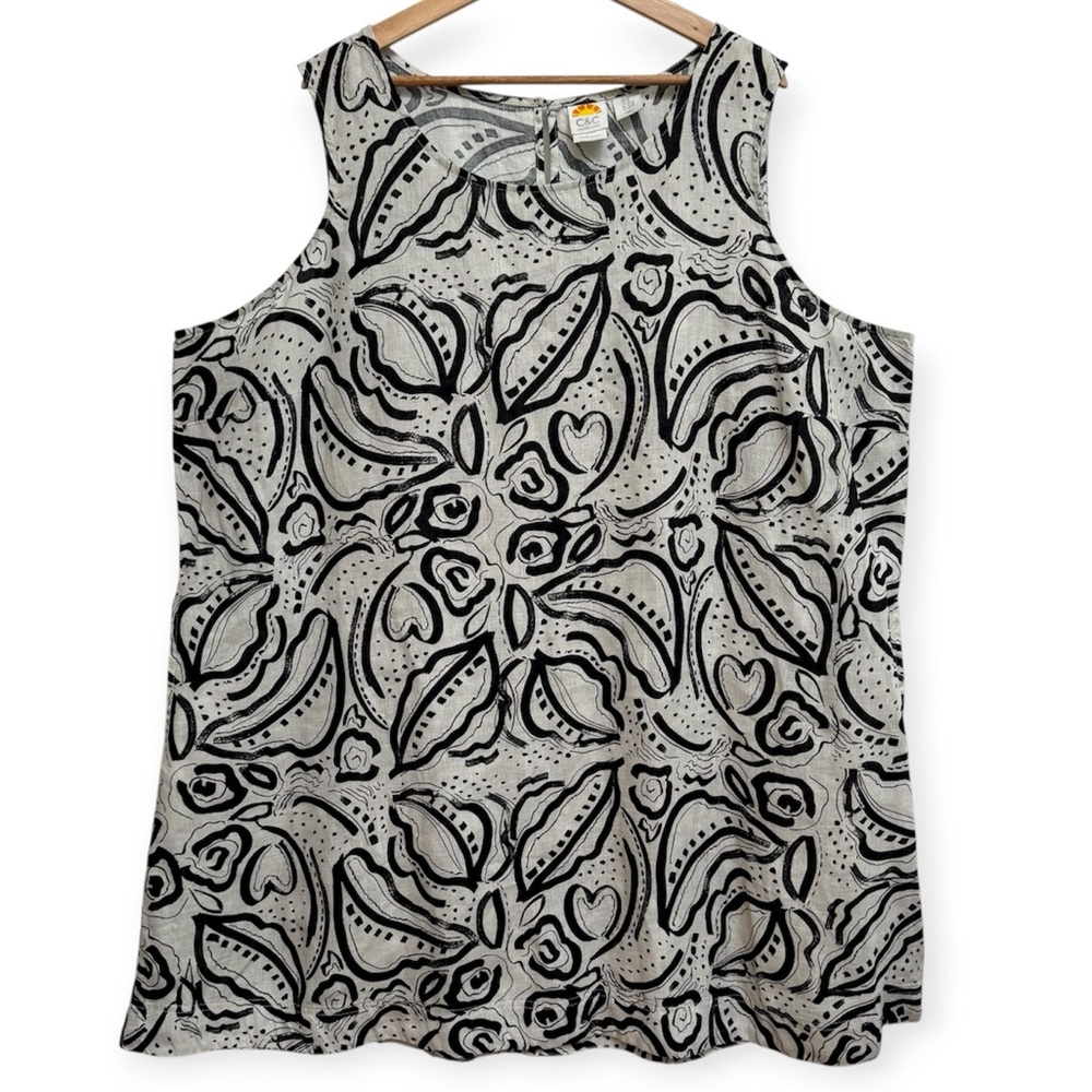 C&C California 100% Linen Tropical Palm Floral Dress